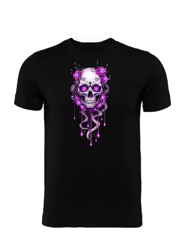 camiseta calavera flores rosas